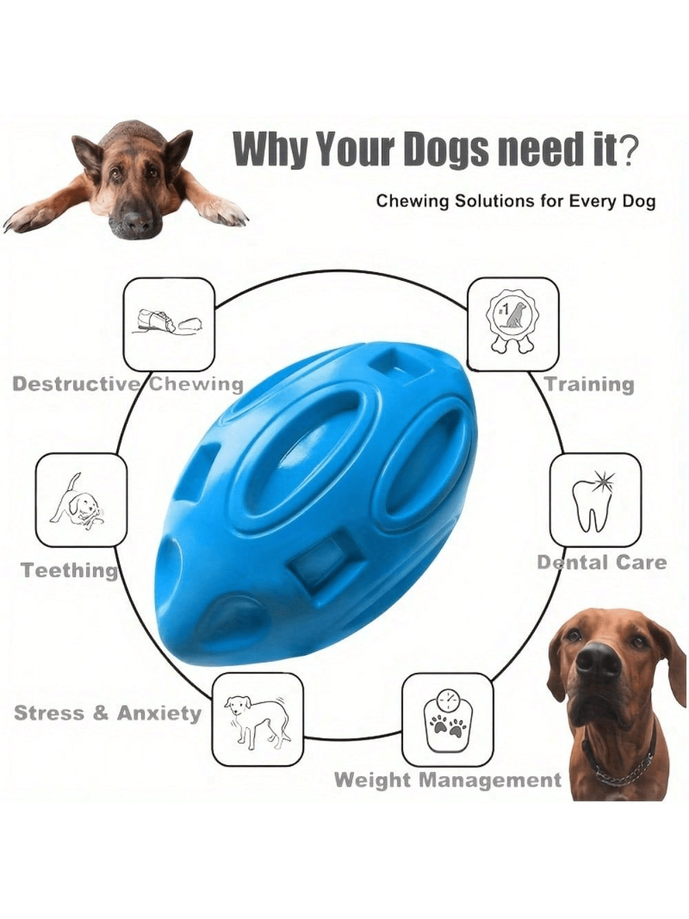 Indestructible Dog Chew Toy - 1PC Ballon de rugby indestructible couineur